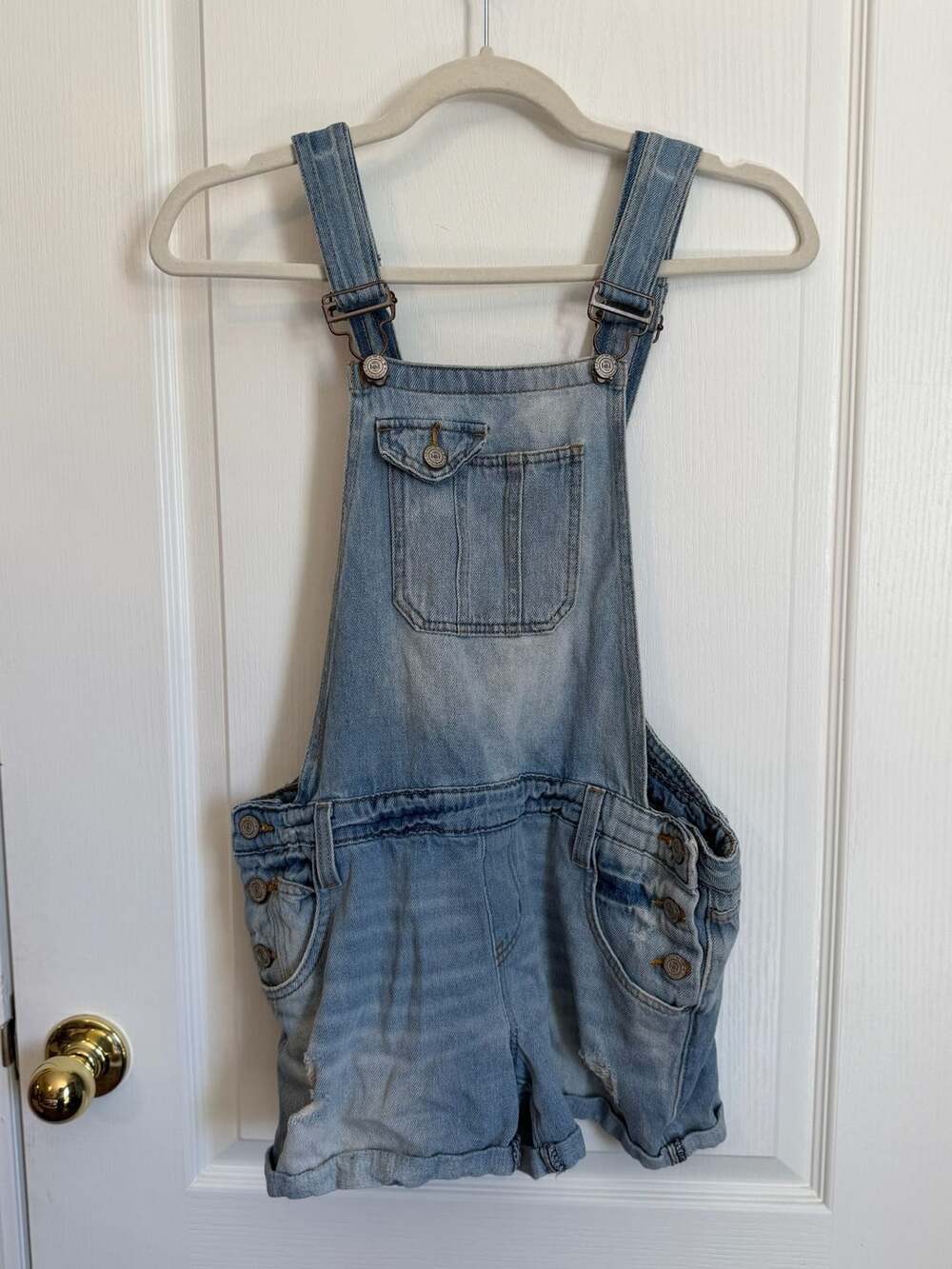 lei Denim Short Overalls Light Wash Distressed